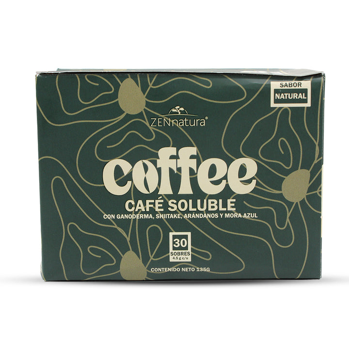 CAFÉ SOLUBRE CON GANODERMA, SHITAKE, ARÁNDANOS Y MORA AZUL 30 SOBRES