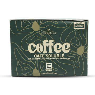 CAFÉ SOLUBRE CON GANODERMA, SHITAKE, ARÁNDANOS Y MORA AZUL 30 SOBRES