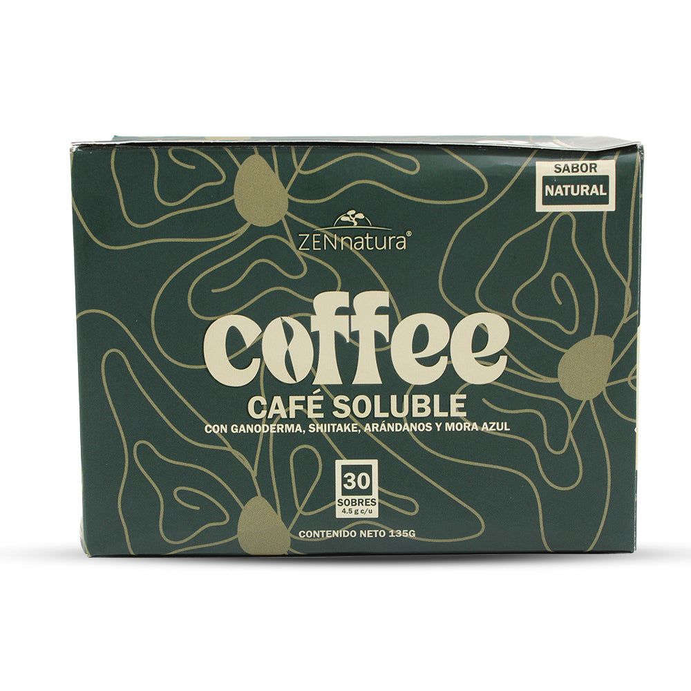 CAFÉ SOLUBRE CON GANODERMA, SHITAKE, ARÁNDANOS Y MORA AZUL 30 SOBRES
