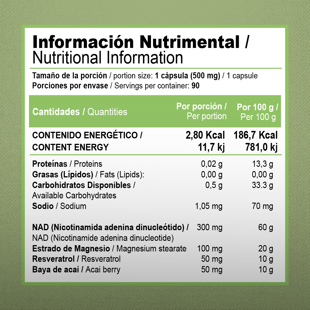 NAD + RESVERATROL DE 500MG