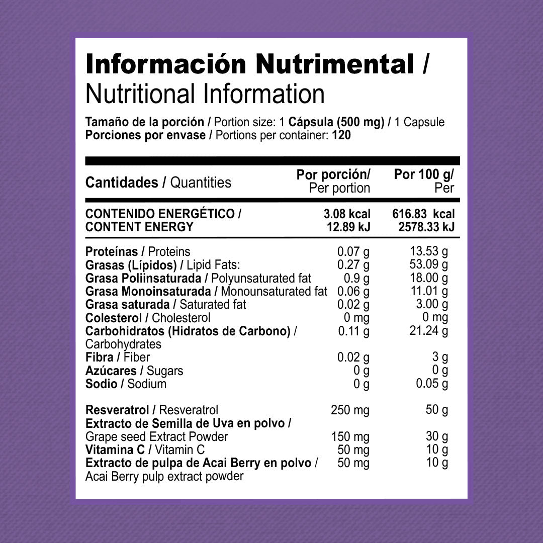 RESVERATROL DE SEMILLA DE UVA 500 mg