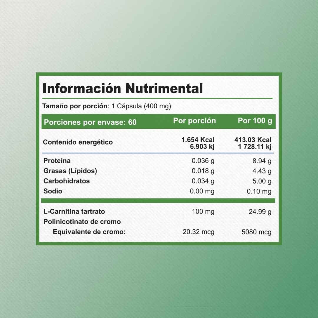 Chromium | Polinicotinato de Cromo y L-Carnitina Tartrato