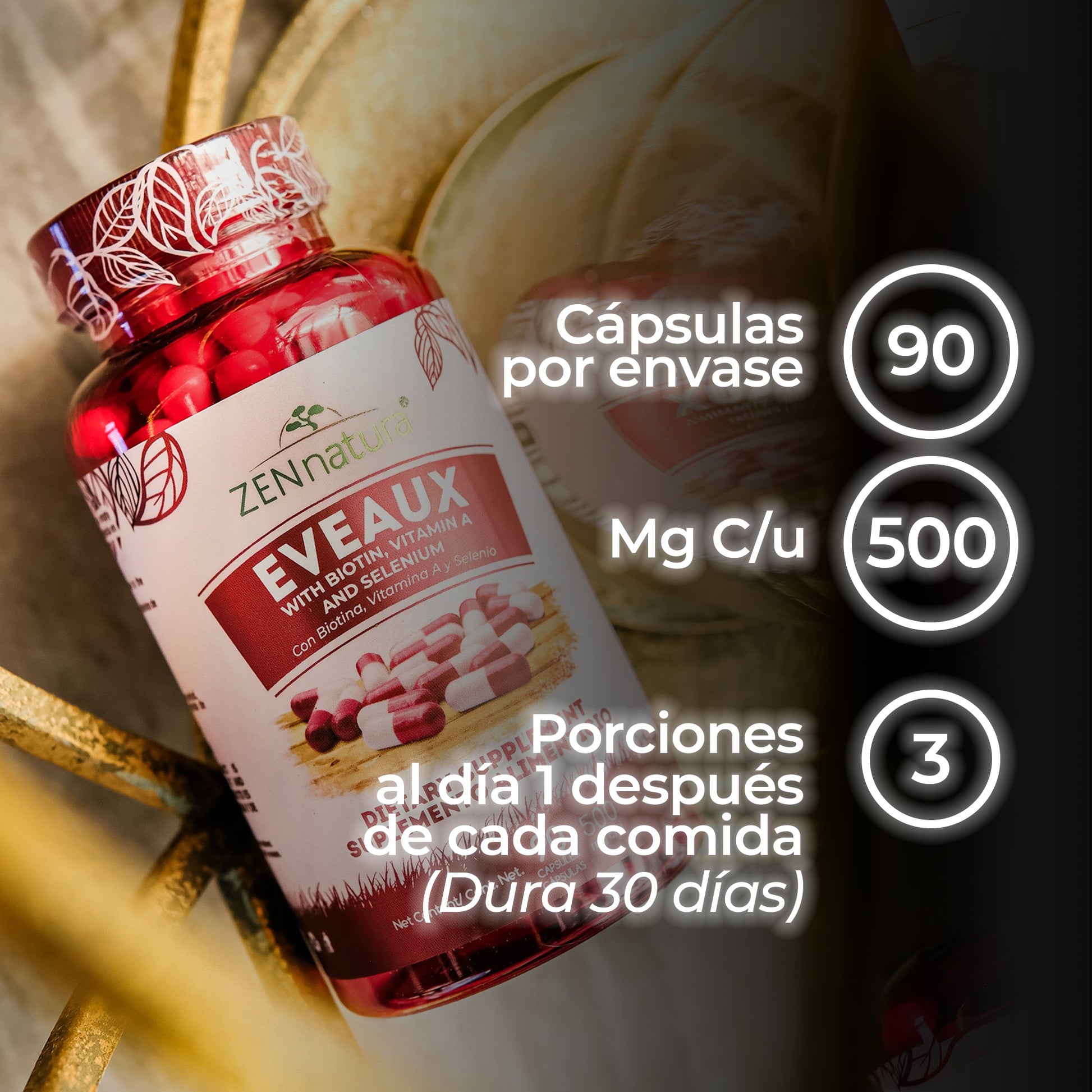 BIOTINA, COLÁGENO Y VITAMINA B | 500MG EVEAUX - ZenNaturaMX