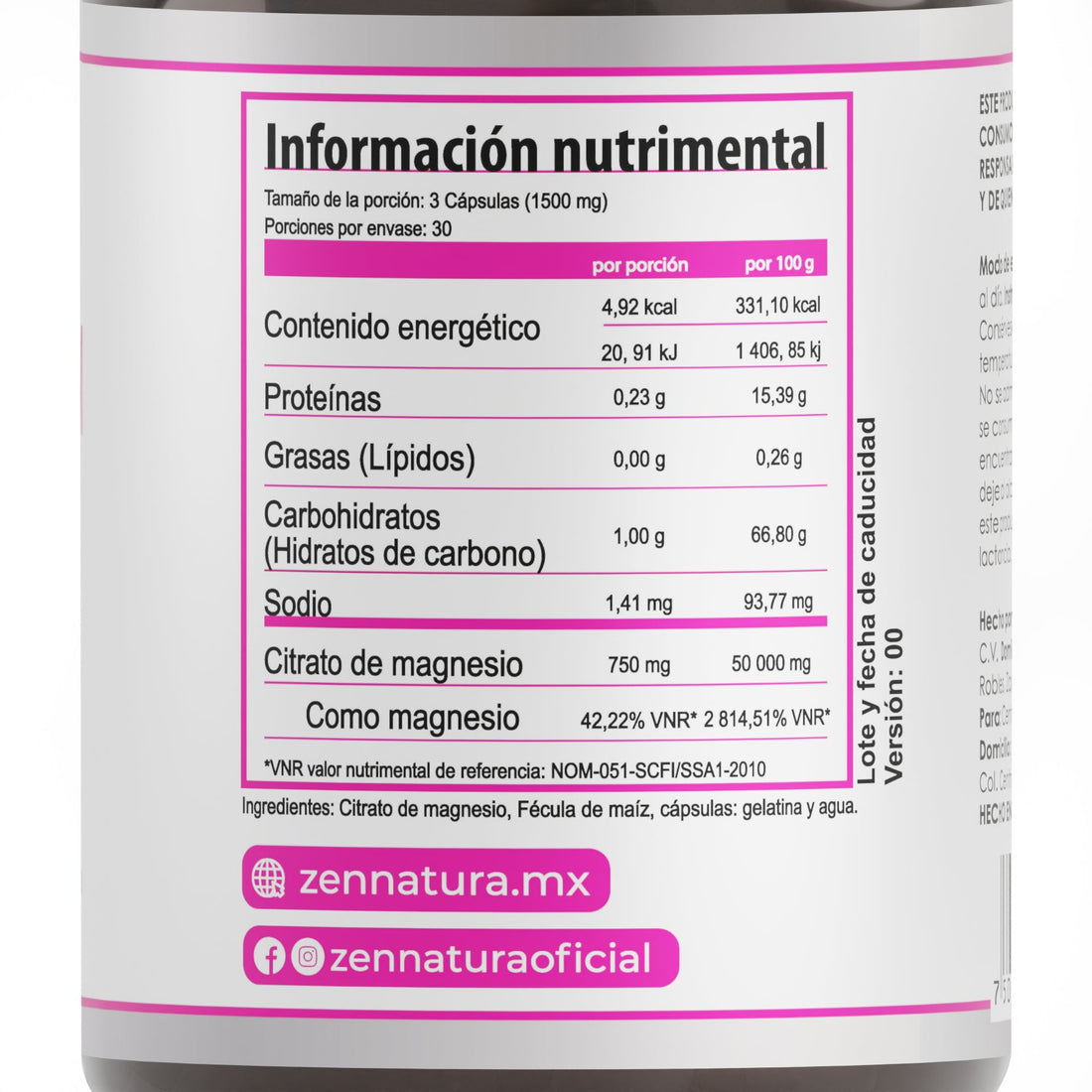 CITRATO DE MAGNESIO 250MG - ZenNaturaMX