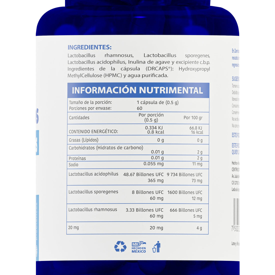 PROBIÓTICOS 60 BILLONES 500MG - ZenNaturaMX