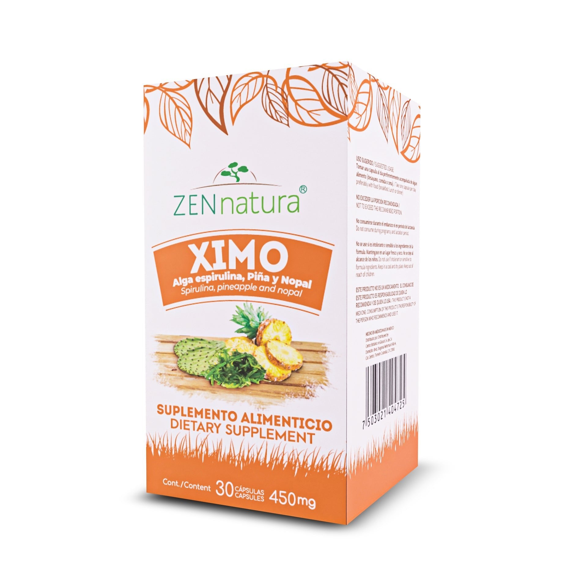 RAÍZ DE TEJOCOTE, ALGA ESPIRULINA Y PIÑA DE 450MG XIMO - ZenNaturaMX