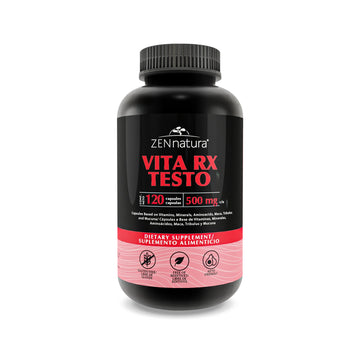 VITA RX TESTO 500MG | MAGNESIO, TRIBULUS, LONG JACK, FENOGRECO, MACA NEGRA, DAMIANA, SEMILLA DE CALABAZA, YIN YANG HOU, L - ARGININA, ZINC, SELENIO Y CIRUELO AFRICANO - ZenNaturaMX